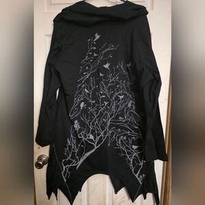 Dark Cottage ~ Black & White ~ Bird & Tree Tunic ~ XL ~ New With Tag